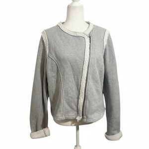 GAP Designed & Crafted Gray Fringed Moto Sweatshirt Jacket XL